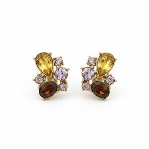 💛 Vintage Monet Clip-On Cluster Earrings - Autumn Jewels Gold Tone